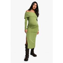 Maternité - Robe De Grossesse À Manches Longues Et Fente - Vert Olive - 42, Vert Olive