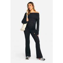 Maternité - Combinaison Flare Texturée À Col Bateau - Noir - 40, Noir