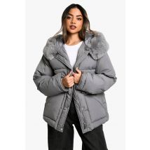 Parka Rembourrée À Capuche En Synthétique - Gris - 36, Gris