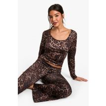 boohoo Femmes Haut de Detente a Manches Longues a Col Ras-Du-Cou et Motif Leopard | Taille: 38