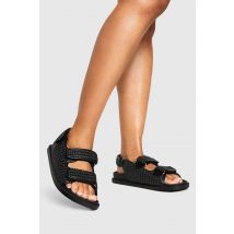 boohoo Femmes Sandale « Dad » Chunky a Double Brides | Noir | Taille: 39