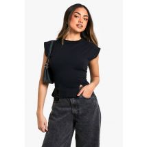 boohoo Femmes Haut en Jersey a Manches Cap, Ourlet Fendu | Noir | Taille: 34