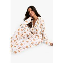 boohoo Femmes Christmas Gingerbread Man Print Long Sleeve Shirt & Trousers Pyjama Set | Taille: 40