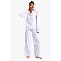 Chemise À Manches Longues À Imprimé Nœud & Ensemble Pyjama Avec Pantalon - Blanc - 40, Blanc