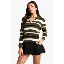 Pull En Maille Côtelée À Fines Rayures - Vert Kaki - L, Vert Kaki