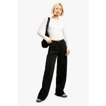 Pantalon En Ponte Croisé Enveloppant À Jambes Larges - Noir - 34, Noir