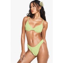 Hibiscus Flower Embossed Underwired Bikini Top & High Leg Bikini Bottoms Set - Vert - 34, Vert