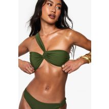 Top Bikini Bandeau Halterneck Asymétrique En Satin Premium - Vert Kaki - 40, Vert Kaki