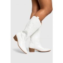 Bottes De Cow-Boy Western Mi-Mollet À Détails Brodés - Blanc - 37, Blanc