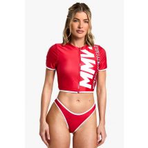 Ensemble Bikini Sport Graphique Crop Top Et Bas Bikini Tanga - Rouge - 34, Rouge