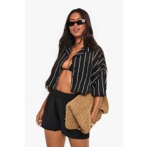 Essentiels De Plage : Chemise Cropped Rayée - Noir - M, Noir