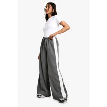 Pantalon À Pin'S Rayé, Taille À Cordon De Serrage, Jambes Larges - Gris - 34, Gris