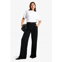 Pantalon Fluide Ceinturé À Jambes Larges Pour Grandes Tailles - Noir - 44, Noir