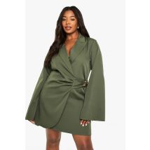 Robe Blazer Sur Mesure À Détails De Boucle Et Ceinture Nouée À La Taille - Vert Kaki - 52, Vert Kaki