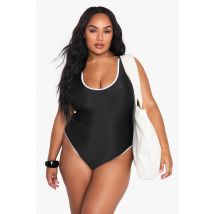 Maillot De Bain Grande Taille Avec Garniture Contrastante - Noir - 52, Noir