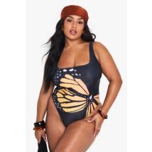 "Plus" Maill0 De Bain Scoop À Imprimé Papillon Surdimensionné Pour Grandes Tailles - Multicolore - 50, Multicolore