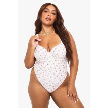 "Plus" Swimwear Essentials Maillot De Bain À Armatures Froncé Et Imprimé Floral Discret Pour Grandes Tailles - Rose - 54, Rose