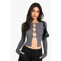 Cardigan Côtelé Avec Détail Crochet - Gris Anthracite - S, Gris Anthracite