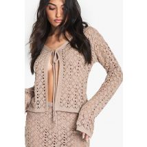 Cardigan En Crochet À Détails Noués - Marron Moka - L, Marron Moka