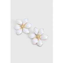 Boucles D'Oreilles En Émail À Fleurs - Blanc - One Size, Blanc
