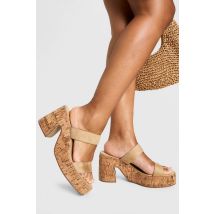Mules Compensées À Plateforme En Liège À Double Bride Pour Pieds Larges - Marron Taupe - 36, Marron Taupe