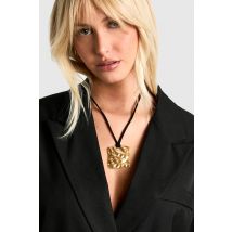 Pendantif En Métal Martelé Avec Cordon - Jaune Or - One Size, Jaune Or