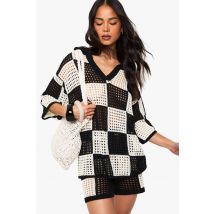 Haut De Plage En Crochet Damier - Noir - M, Noir