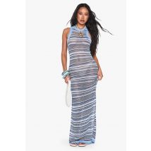 Robe Maxi De Plage En Crochet À Rayures - Bleu - S, Bleu