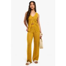 Pantalon À Jambes Larges En Crochet - Marron Orangé - M, Marron Orangé