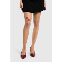 Kiss Print Tights - Nude - One Size, Nude