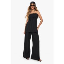 Ensemble Coordonné Bandeau Long En Look Lin Et Pantalon À Jambes Larges - Noir - 38, Noir