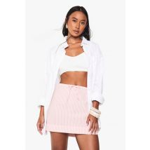 Jupe En Seersucker Rayé À Cordon De Taille - Rose - 34, Rose
