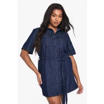 boohoo Femmes Robe Grande Taille en Chambray Denim a Ceinture Nouee | Indigo | Taille: 56