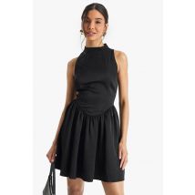 boohoo Femmes Mini Robe en Satin Premium a Col Haut et Jupe Volumineuse | Noir | Taille: 44