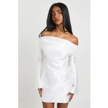 boohoo Femmes Robe Mini Bardot Structuree en Satin | Blanc | Taille: 40