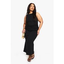 boohoo Femmes Robe Midaxi Colonne a Côtes Froncees en Coton Plus | Noir | Taille: 44
