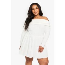 boohoo Femmes Robe Bardot Patineuse en Côtele de Coton Plus | Creme | Taille: 52