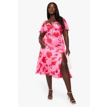 boohoo Femmes Robe Midi en Mesh Floral a Bustier Fronce | Rose | Taille: 50