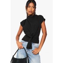 boohoo Femmes Chemisier en Crepe a Nœud et Col Drape | Noir | Taille: 34