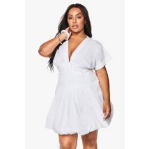 boohoo Femmes Robe Mini en Popeline a Panneaux et a Ourlet a Bulles | Blanc | Taille: 52