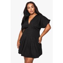 boohoo Femmes Mini Robe en Popeline Plus a Panneaux et Ourlet Effet Bulle | Noir | Taille: 52