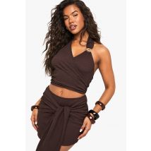 boohoo Femmes Haut Portefeuille a Encolure Halter avec Details en Coquillage Texture | Chocolat | Taille: 40