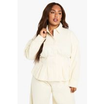 boohoo Femmes Chemise Peplum en Serge Grande Taille | Écru | Taille: 56