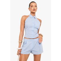 boohoo Femmes Chemise Ajustee Rayee a Decollete Halterneck | Bleu | Taille: 42