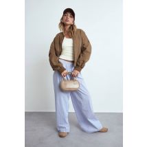 boohoo Femmes Stripe Button Detail Wide Leg Trousers | Bleu | Taille: 34