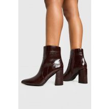 boohoo Femmes Bottes a Cheville a Bout Pointu avec Talon Bloc Croc | Marron | Taille: 39