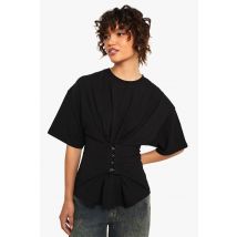 boohoo Femmes T-Shirt a Taille Corsetee avec Fermeture a Crochets et Œillets | Noir | Taille: 34