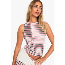 boohoo Femmes Gilet Raye Asymetrique a Boutons Traversants | Rouge | Taille: 40