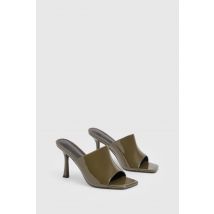 boohoo Femmes Mules en Vernis a Bout Carre et a Talon | Olive | Taille: 38
