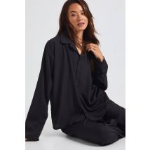 boohoo Femmes Ensemble Coordonne : Chemise Ample Longue et Pantalon a Jambes Larges | Noir | Taille: 36